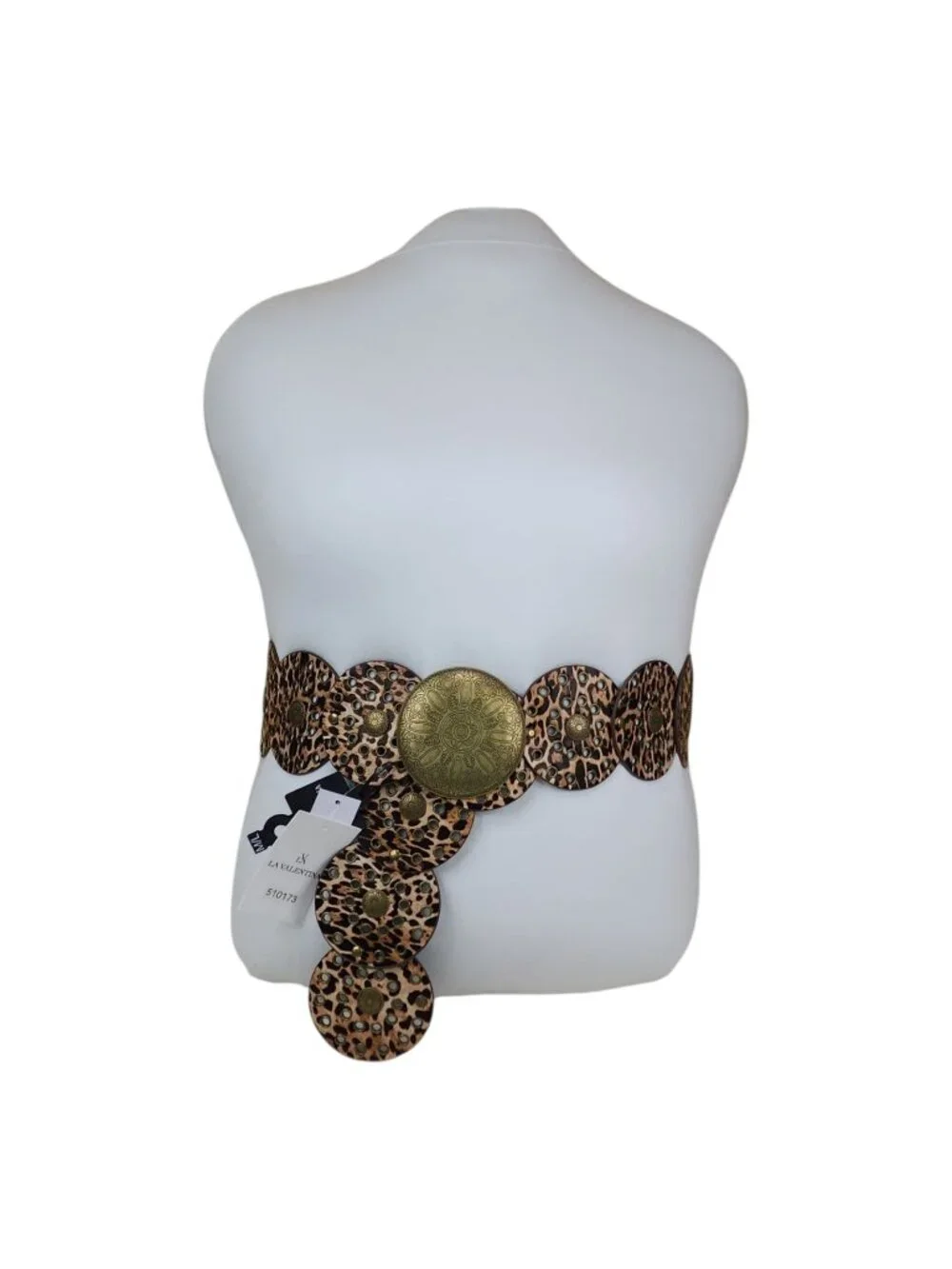 La Valentina Leopard Print Belt Concho With Medallion Accent M/L 48